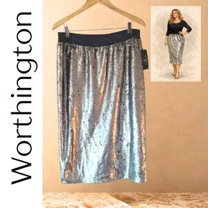 Worthington Matte Gunmetal Sequin Midi Skirt – NWT